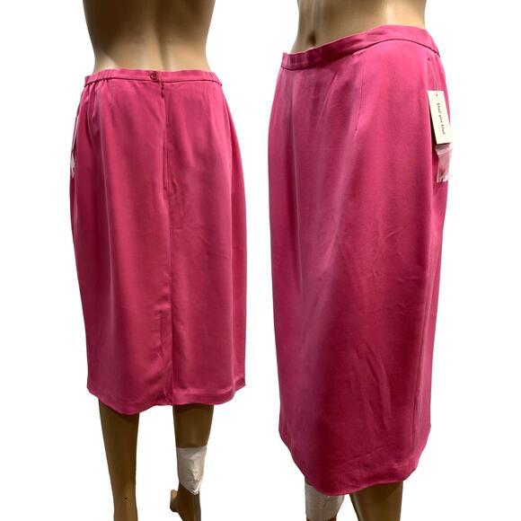 Vintage 90s Y2K NWT Bloomingdale's Pink Silk Pencil Skirt | 10 W 28 - 31" - Picture 3 of 10